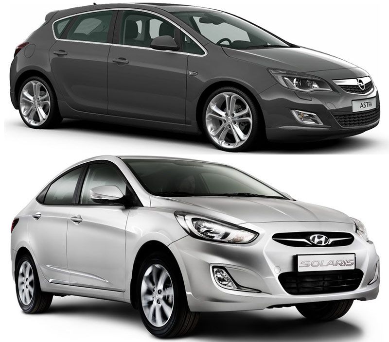 Автомобили Hyundai Solaris и Opel Astra